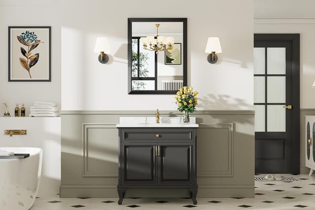 Detalle de Briivue 24x32 Inch Black Bathroom Mirror