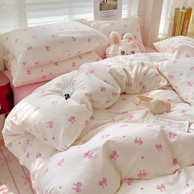 Thumbnail 2 de Covebett Bettwäsche 135x200 Mädchen Weiß Rosa Schleifen