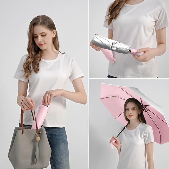 Detalle 2 de BAODINI Small UV Protection Travel Umbrella (UPF 50+), compact windproof rain & sun umbrella, 42 inch canopy