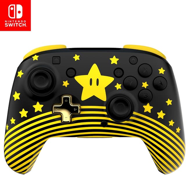 Detalle de Manette sans fil Turtle Beach Rematch Super Mario Star (Nintendo Switch) – design phosphorescent, recharge intégrée (bouton C indisponible)