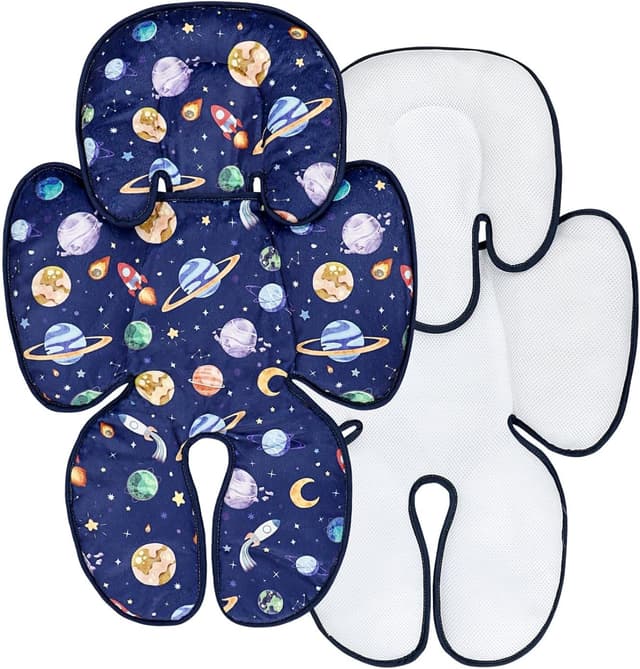 Detalle de Hooyax baby car seat head support cushion (2 in 1) for newborns – breathable mesh & detachable headrest, Blue Space