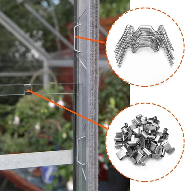 Thumbnail 6 de 50 pcs Greenhouse Glass Clips (25 W Glazing Clips & 25 Z Overlap Clips) – Stainless Steel glazing fixing clips for glass panels