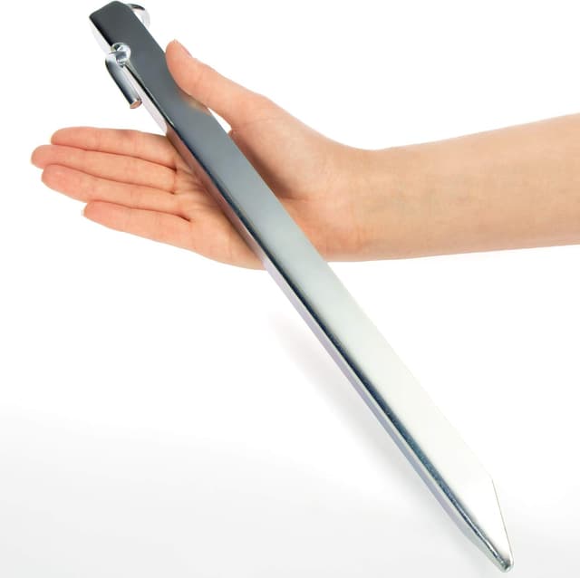 Detalle de COM-FOUR 4 picchetti grandi in acciaio a profilo a V con anello e attacco per trampolino, ca. 38 cm