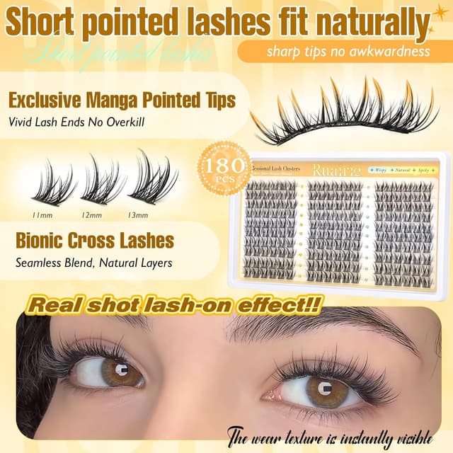 Detalle de Ruairie Manga Lash Clusters Wispy Eyelash Clusters (Natural C-Curl), 11–13mm, 180pcs for DIY Lash Extensions