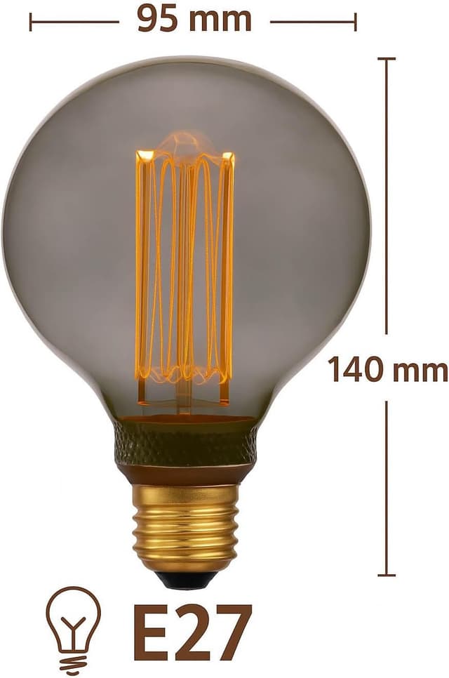 Detalle de greenandco LED Vintage Glühbirne E27 G95 smoke, 4W (100 lm), 1800K – extra warmweiß, flimmerfrei, nicht dimmbar