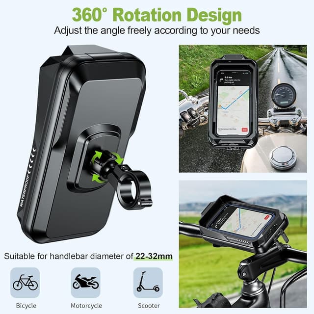 Detalle de BTNEEU Waterproof Motorcycle Phone Mount (Black) – 360° Rotatable, Touch Screen Sun Visor Holder for Phones up to 7.0