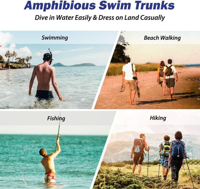 Detalle de MaaMgic Herren-Badehose mit Kompression (2-in-1) und 14 cm Innenlänge – schnelltrocknende Swim-Shorts mit Kordelzug