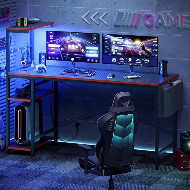 Detalle 2 de Bestier 155cm Corner Desk with Power Outlets and LED Lights (reversible)