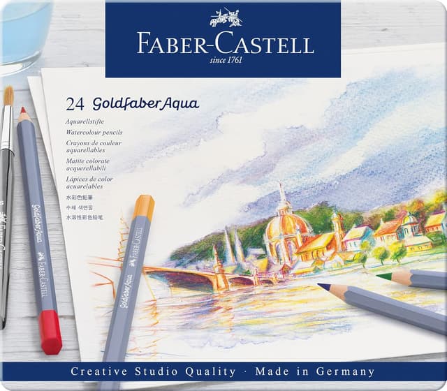 Detalle 2 de Faber-Castell Goldfaber Aqua watercolour pencils, tin of 24 colours