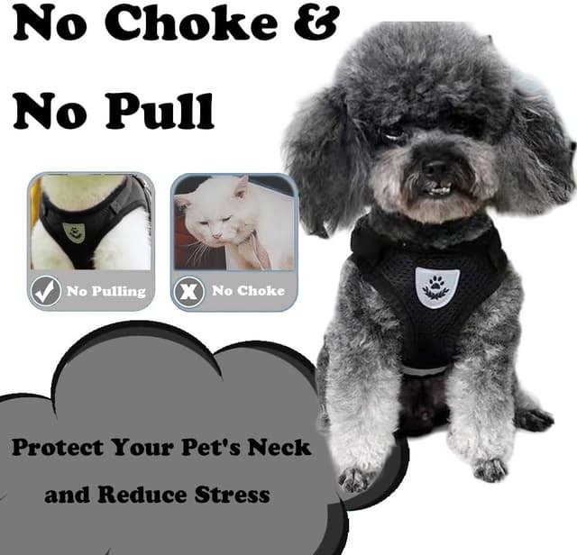 Detalle 2 de Anlitent Soft Mesh No Pull Cat Harness and Lead Set (Black, X-Large) with Escape Proof Kitten Vest