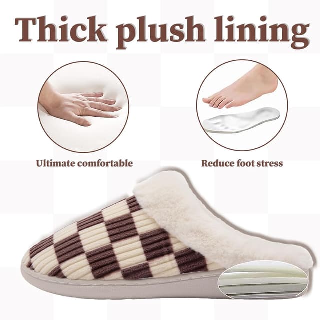 Detalle de Waysoland chaussons à carreaux en mousse floue, antidérapants, pour femmes et hommes