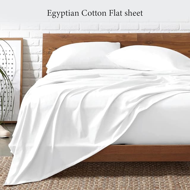 Detalle de Funky Gadgets Double Egyptian Cotton Flat Sheet (300 Thread Count) – 230 x 255cm white