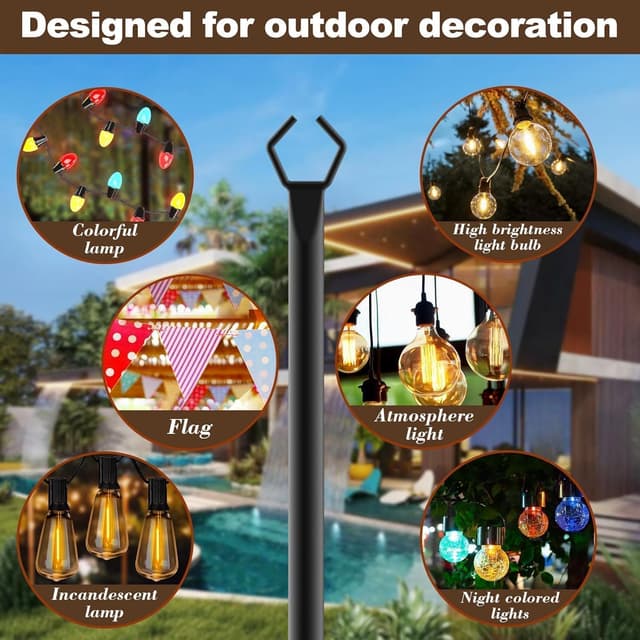 Detalle de AILBTON 10Ft String Light Poles (4-Pack) for Outdoor Fence & Deck Hanging Lights