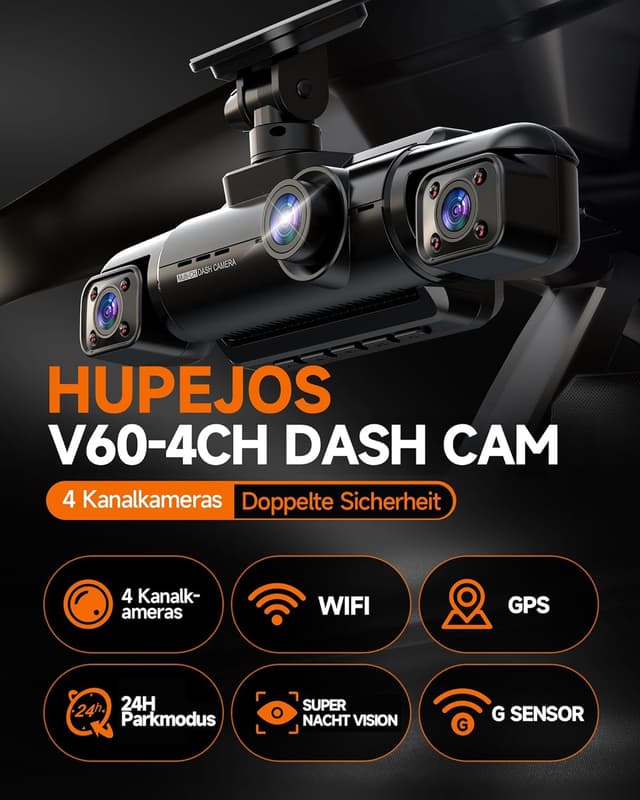 Detalle 2 de HUPEJOS 360° Dashcam 4 Kanal 1080P