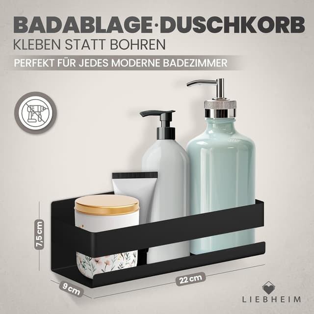 Detalle 2 de LIEBHEIM Duschablage ohne Bohren – Badregal/Organizer für die Dusche (schwarz)