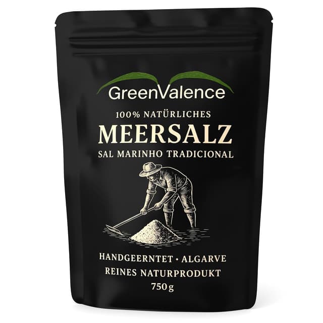 Detalle de GreenValence Sal Marinho Tradicional – 100% naturbelassenes grobes Meersalz aus der Algarve (750 g)