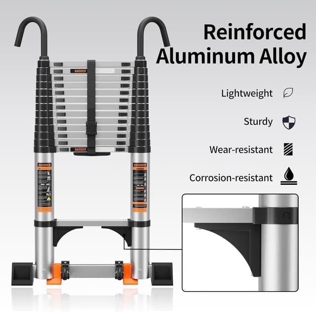 Detalle de Telescopic Aluminium Extension Loft Ladder with Non-Slip Feet, 3.2m (10.5ft) and Stabiliser Bar