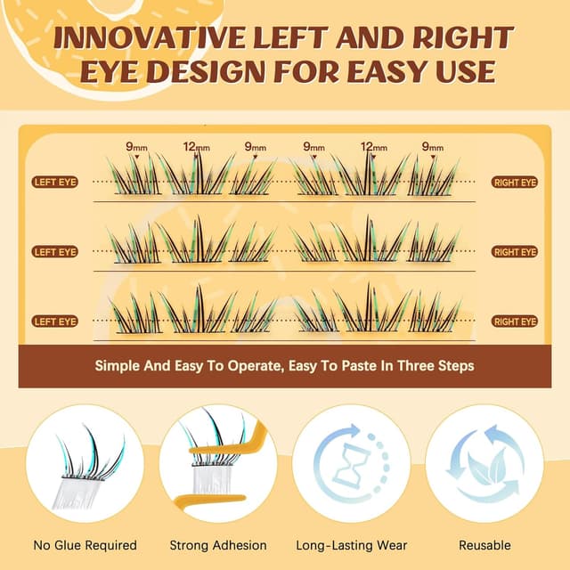 Detalle de QUEWEL Selbstklebende Wimpern mit Pinzette (36 Stück), 9–12 mm Cluster Lashes – natürliches Lash-Set ohne Kleber (ZZBP-02)