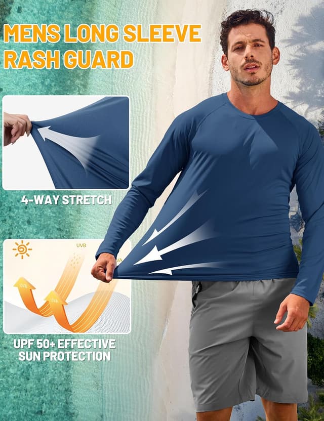Detalle de TACVASEN Men’s UV Protection UPF 50+ Long Sleeve T-Shirt for Hiking, Walking & Outdoor Sports
