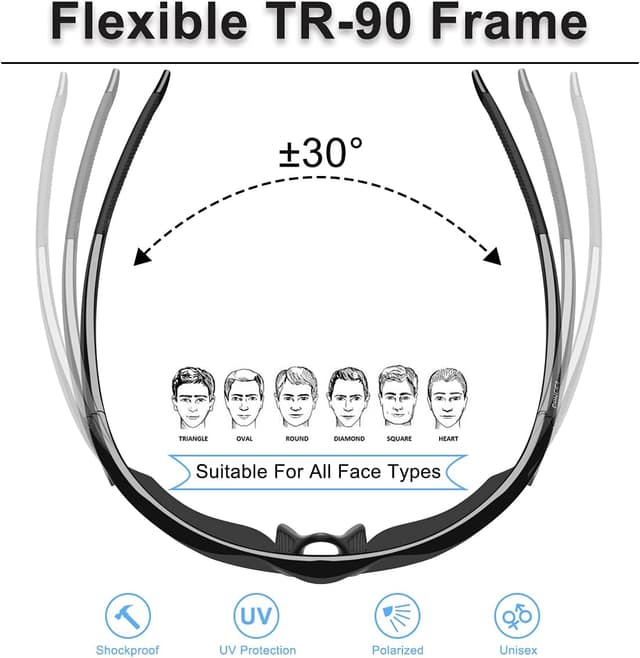 Detalle de BONDDI Occhiali da sole sportivi polarizzati UV400 TR90 per ciclismo, guida, golf, sci, pesca e corsa