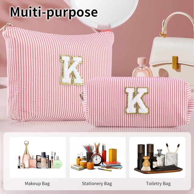 Detalle de MSQ personalised initial make up bag (Pink) – preppy cosmetic pouch for girls and women