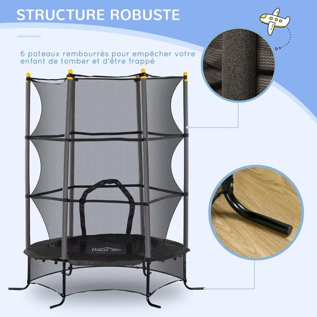 Detalle 2 de HOMCOM Trampoline enfant Ø 1,63 m avec filet et porte zippée (couvre-ressorts, 6 poteaux rembourrés)