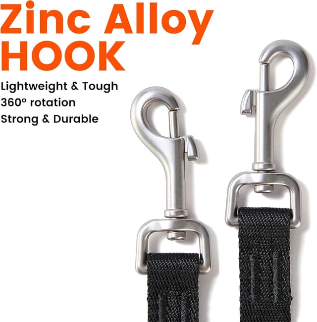 Detalle de HOWGO Double Dog Leash with 360° Swivel, No-Tangle Split Leash Coupler (Black, 4/5" x 4.8 FT)