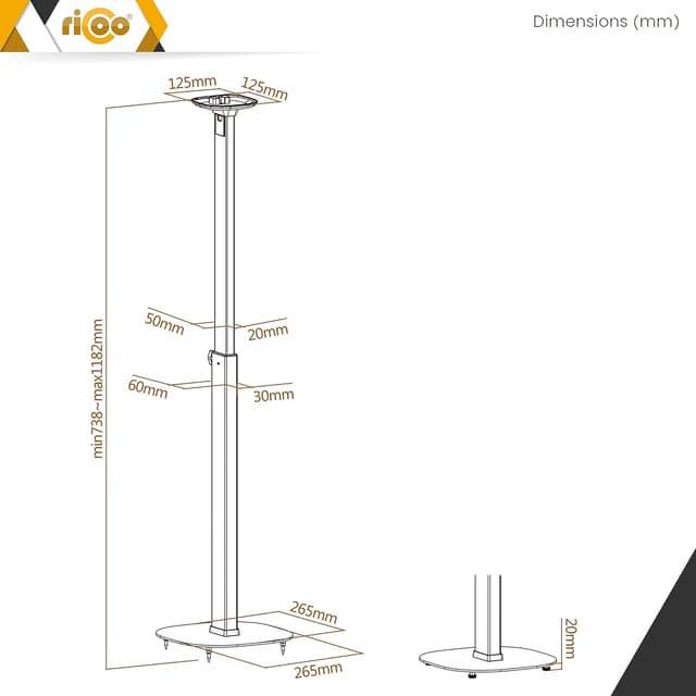 Thumbnail 5 de RICOO LH073 support enceinte 1182 mm
