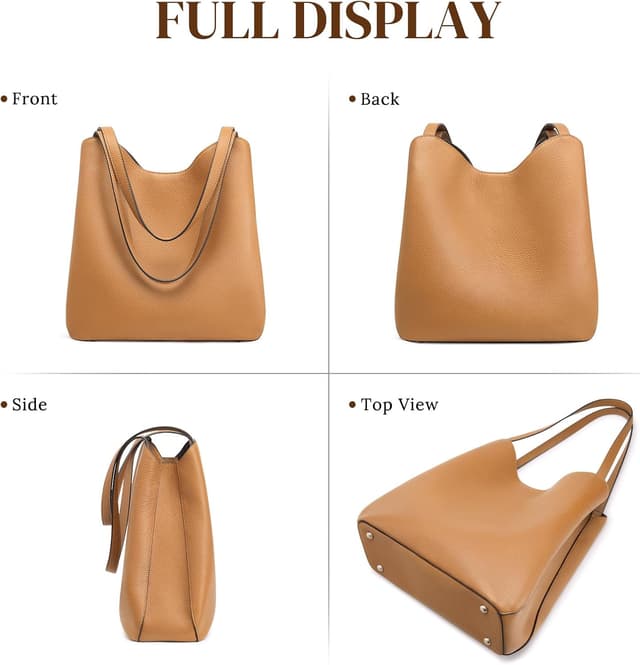 Thumbnail 6 de S-ZONE Soft Genuine Leather Tote Bag for Women with Zipper & Bottom Rivets