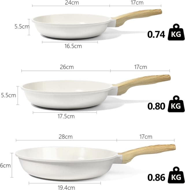 Detalle de GiPP Nonstick Skillet Frying Pan Set (White Granite) – 24, 26 & 28cm omelette and frying pans