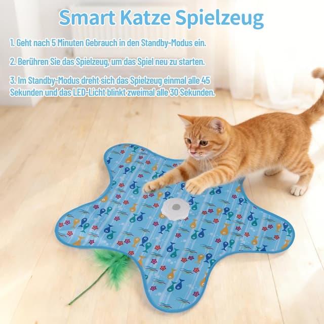 Detalle de Interaktives Katzenspielzeug mit Feder und Quietschmaus – USB wiederaufladbar, mit Versteckspiel & 3 Lichtmodi (blau)