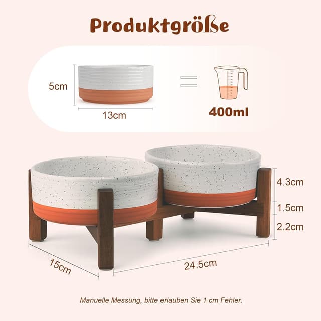 Detalle 2 de SPUNKYJUNKY Hundenapf Keramik Erhöhter Futternapf Akazienholz