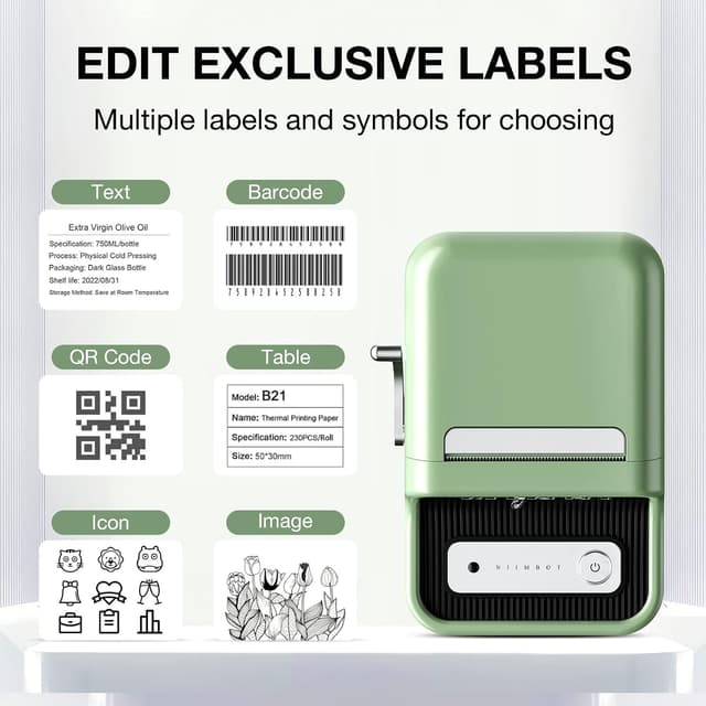 Detalle 2 de NIIMBOT B21 Inkless Bluetooth Label Maker (Green) for iOS & Android, for 20–50mm thermal labels