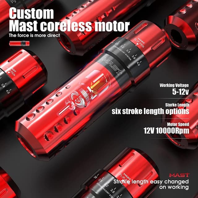 Detalle de Mast Flip Wireless Tattoo Pen Rotationsmaschine inkl. Kit – mit 6 Hubweglängen