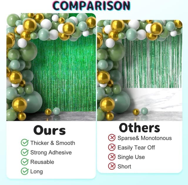 Detalle de KERNOWO Lametta Vorhang Grün Glitzer – 2er-Set Party-Luftschlangen (1 × 2,5 m je Vorhang)