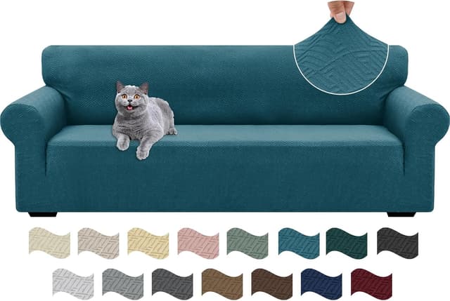 Detalle de Ystyle Copridivano 4 posti con braccioli super elasticizzato, jacquard geometrico turchese antiscivolo e antigraffio