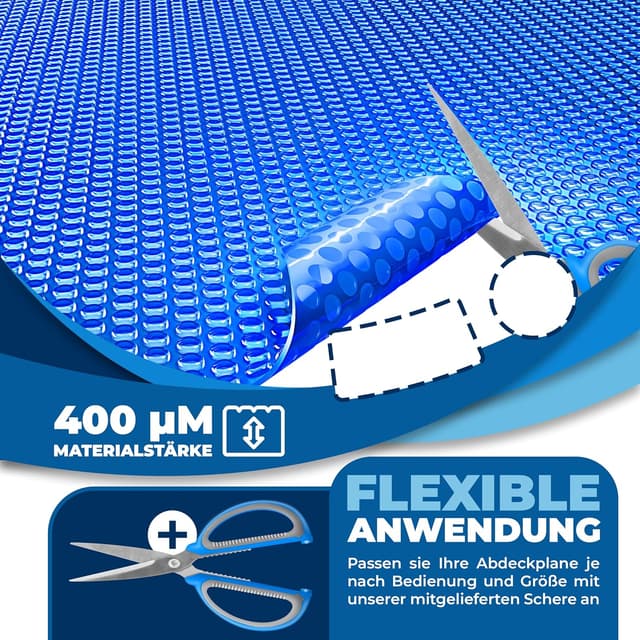 Detalle de KESSER® Pool-Solarabdeckplane rund Ø 366 cm (Solarfolie 120 µm), zuschneidbar – inkl. Schere, Lochzange & Ösen