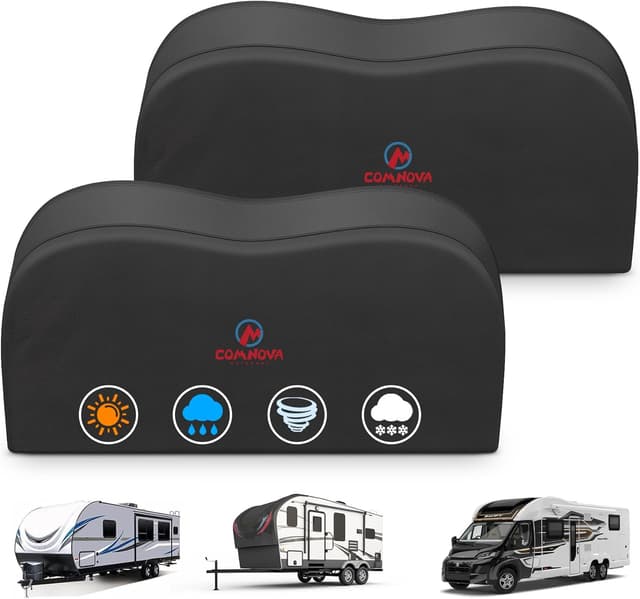 Detalle de Comnova RV Dual Axle Tire Covers (2-Pack) — 600D Waterproof Covers for 27–29 Inch Tires