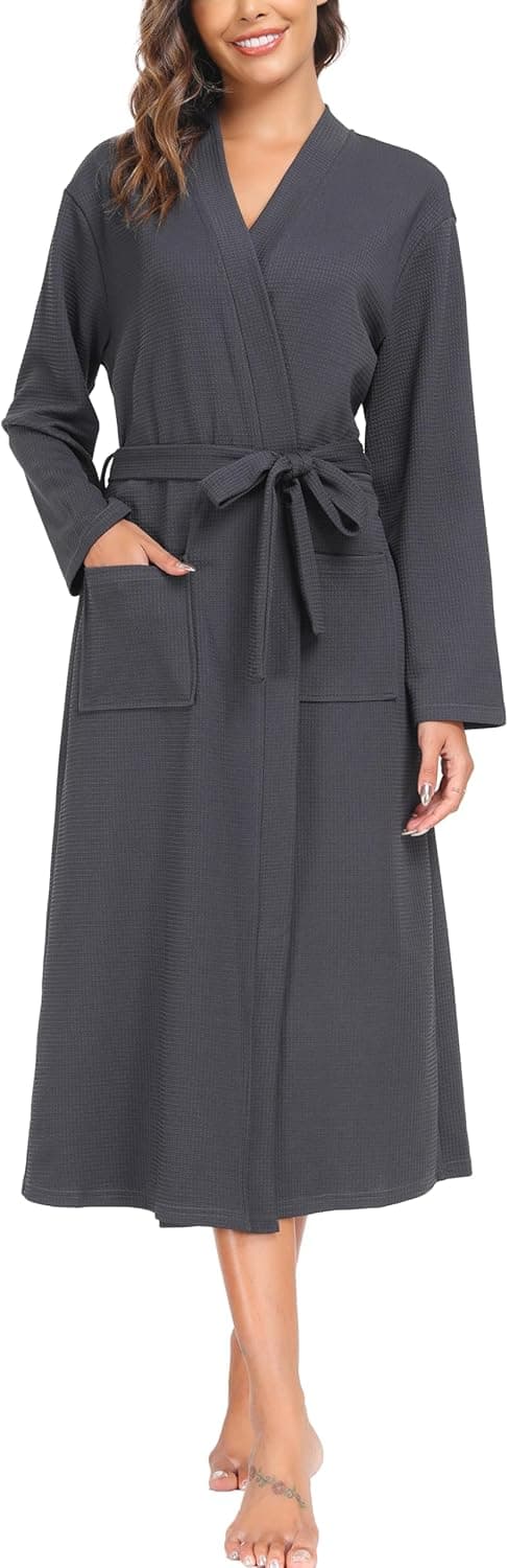 Detalle de Sopesil Peignoir en coton texturé (waffle) pour femme, kimono long avec col en V et poches
