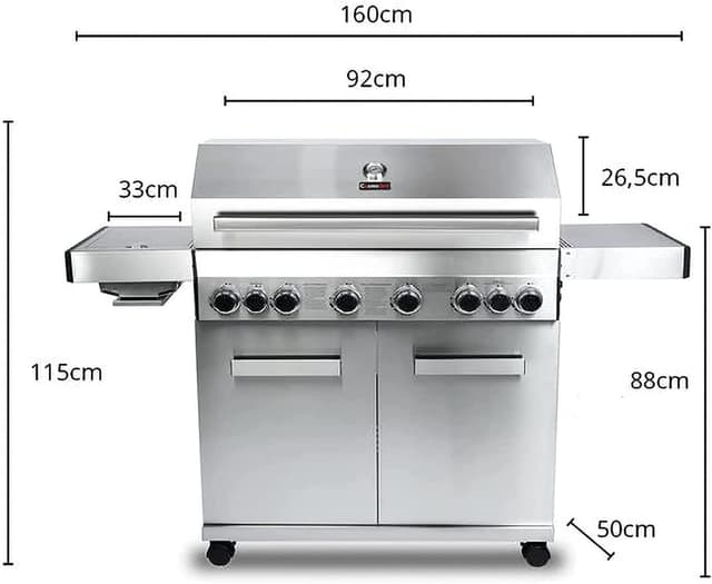 Detalle de CosmoGrill Platinum 8 Burner gas BBQ 27.7 kW