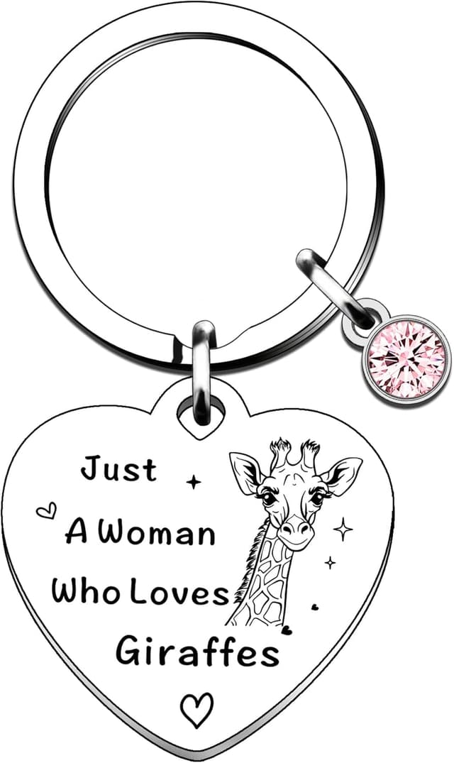 Detalle de QMVMV “Just A Woman Who Loves Giraffes” stainless steel giraffe keyring gift