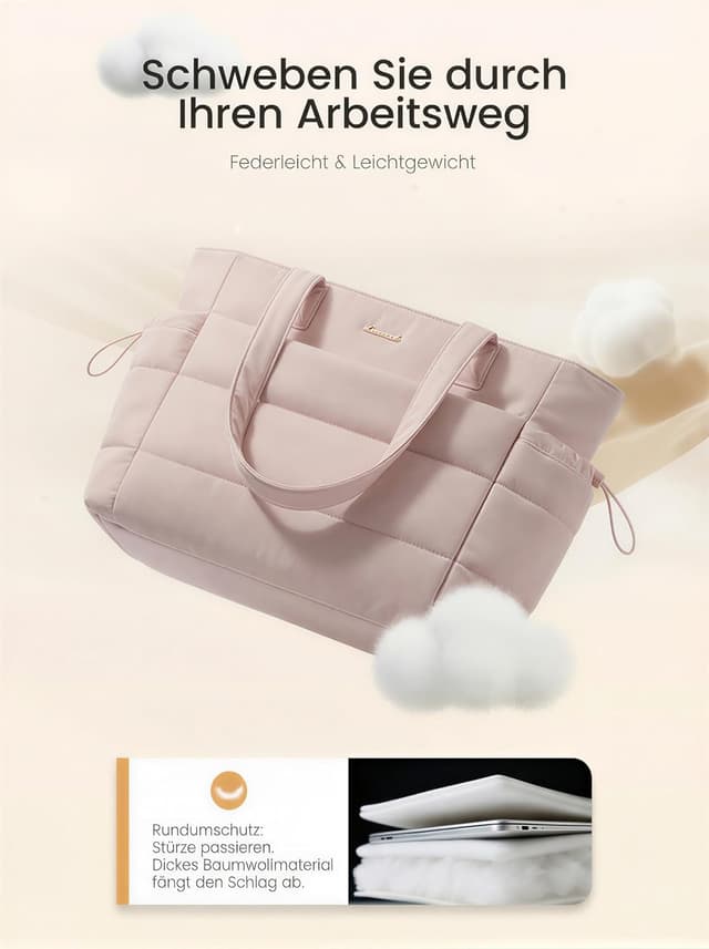 Detalle 2 de LOVEVOOK Shopper Tasche Damen groß mit Puffer-Optik – Tote Bag für 15,6-Zoll Laptop und Alltag