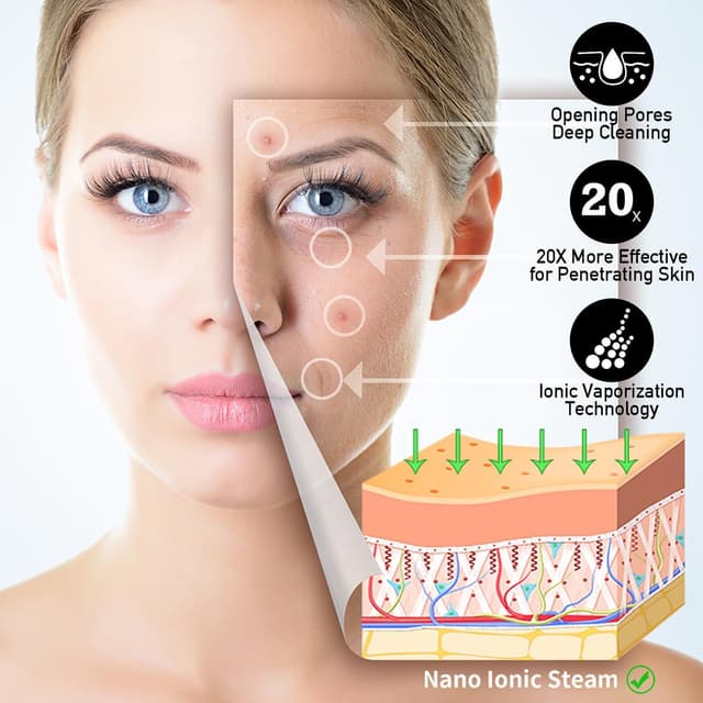 Detalle de KINLITO Ionic Facial Steamer (Warm Mist) with Aromatherapy Kit + 5-Piece Stainless Steel Skin Care Tools