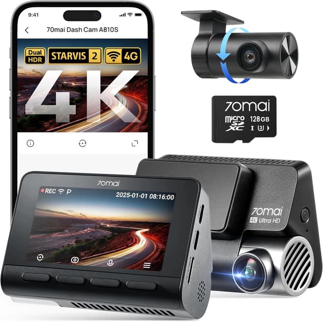 Detalle de 70mai 4K Dash Cam Front and Rear A810S (4K+1080P) with STARVIS 2, HDR, WiFi App Control, ADAS & Parking Mode