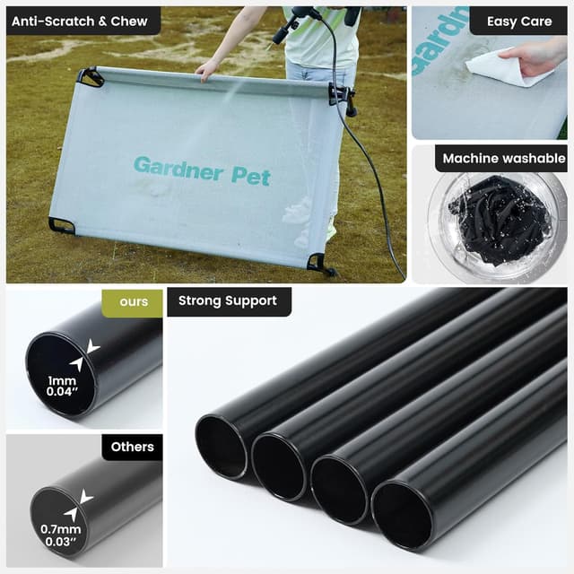 Detalle 2 de Gardner Pet Hundeliege Outdoor (erhöht) – kühles, waschbares Haustierbett mit 3-seitigem Schutz in Grau, Größe S