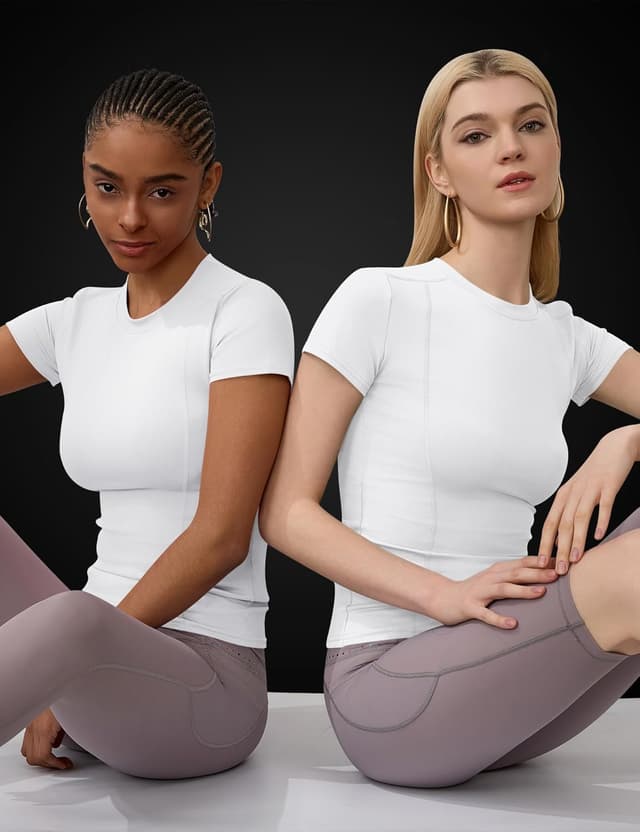 Detalle de IECCP Women’s Gym Shirts Workout, Yoga & Running Sports Tops (Quick-dry, Short Sleeve)