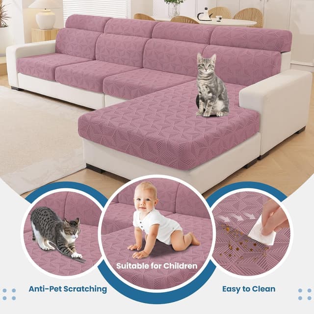 Thumbnail 6 de Ystyle copricuscini divano elasticizzato universali con protezione antigraffio (2 posti) rosa