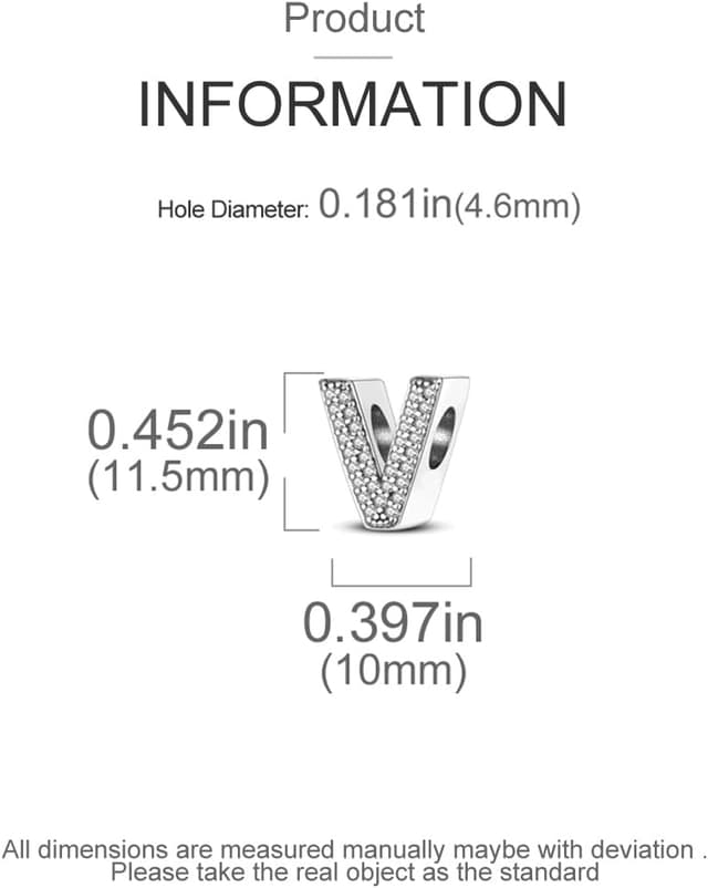 Detalle de FLUFLO Charm Anhänger A–Z aus 925 Sterling Silber mit Zirkonia – Buchstabe A bis Z für Armband und Kette (kompatibel zu europäischen Charms) Z222
