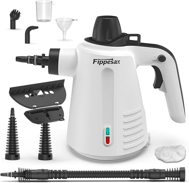 Detalle de Hand-Dampfreiniger 1050 W mit 3,5 bar Dampfdruck und 9 Zubehörteilen – chemiefrei für Haushalt & Küche