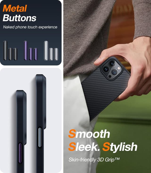 Thumbnail 6 de Torras Upgraded Stronger Magnetic iPhone 14 Pro Case with MagSafe (Aramid Fiber Back, Black Edge)